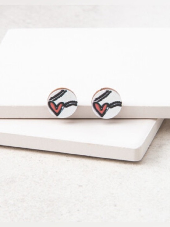 Plunder Jewelry - 2 Plunder White and Red Heart Baseball Stud Earrings NWT Set of Two